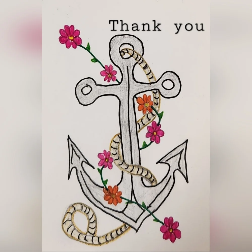 Handmade Nautical Floral, Rope, Anchor Business Thank You Card 50 Count